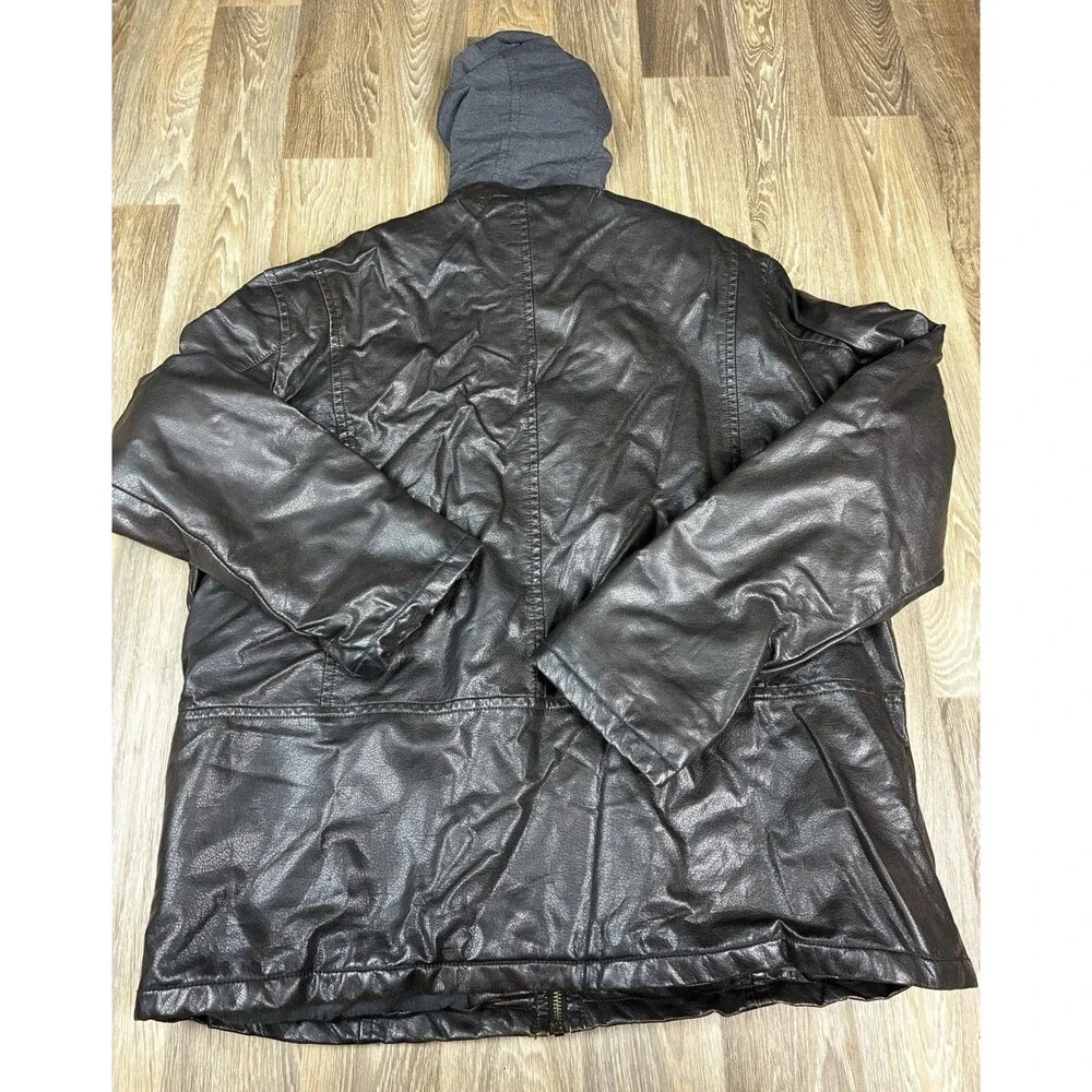 Levis Leather Jacket Mens Size XL Black Solid Hooded Full Zip Collared Polyester